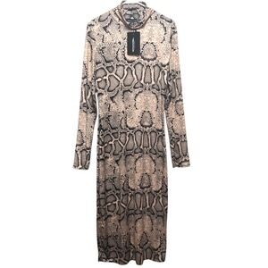 shape taupe snake print slinky ruched bardot midi dress Lea Printed Mesh Dress In Snake Skin